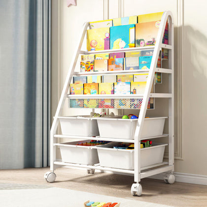 Mobile Children Kids Book Rack Shelf Sling Storage Baskets Organizer Bookcase UK