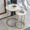 Set of 2 Luxury Accent End Side Table Minimalist Round Coffee Table Golden Frame