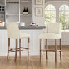 2 High Counter Bar Kitchen Island Pub Stools Chair Breakfast Linen Tufted -Beige