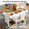 ROLLING KITCHEN ISLAND STORAGE TROLLEY CABINET WITH LARGE WOOD TOP, 3 DRAWERS
