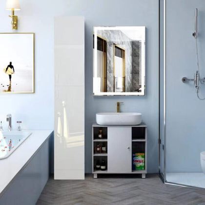 190cm Modern High Gloss Tall Bathroom Cabinet Storage Cupboard Furniture Home UK