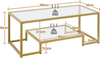 Coffee Table Glass 2 Tier Storage Shelf Metal Frame Living Room Gold Home Unit