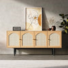 Large Wide Sideboard Cabinet Storage with 8 Shelves Compartments Rattan Cupboard