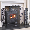 Black Arched "Birdwatcher" Three Fold Fireguard Woodburner Safety Fire Screen