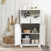 Bathroom Floor Cabinet Wooden Storage Cupboard with Adjustable Shelf & Doors