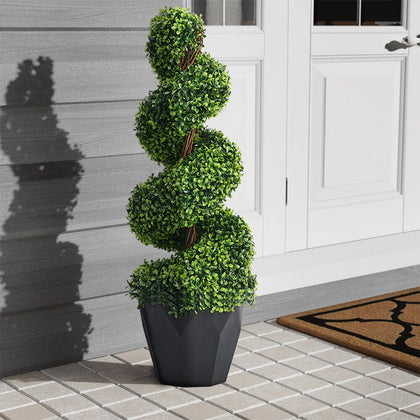 2pcs Large Artificial Spiral Boxwood Topiary Palm Tree Fake Plant Outdoor Decor