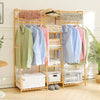 Heavy Duty Wooden Clothes Rail Rack Garment Hanging Stand Corner Open Wardrobe