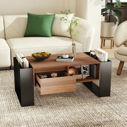 Modern Coffee Table with Drawer Storage Shelf Wooden Table Living Room Furniture