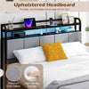 King Size Bed Frame w/ 2-Tier Storage & LED Light-Brown