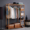 Bamboo Clothes Rail Rack Garment Hanging Stand Open Wardrobe Shelf, 120X30X147CM