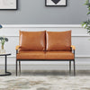 Double Sofa Armchair Faux Leather Back Cushion Metal Frame Leg Oak Armrest Brown