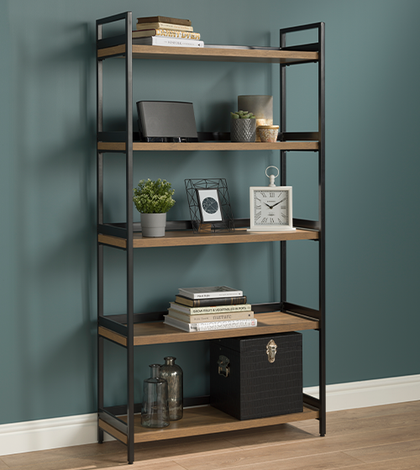 5 Tier Contemporary Industrial Bookshelf/Shelving Unit Oak finish 1750mmH