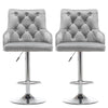 2x Velvet Bar Stools Kitchen High Chair Button Tufted Back Breakfast Stools Grey