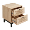 Two-Drawer Rattan Door Bedside Table Home Cabinet Bedroom Storage Black Frame UK