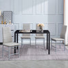 4pcs Grey Faux Leather Dining Chairs Footrest Legs&Black Glass Dining Table Set