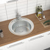 Inset Kitchen Sink Round Single Bowl Stainless Steel Undermount Basin w/ Drainer