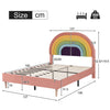 4FT6 Double Upholstered Bed with Slatted Bed Frame and Rainbow Headboard Pink