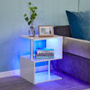 High Gloss Side End Table Storage Shelves Bedside Table 2 Tier White LED S-Shape