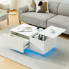 White High Gloss LED Coffee Table With Storage Lift Top Up Drawer Wooden Modern