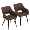 2 Pcs Dining Chairs Faux Leather Diamond Cushion Seat With Hole Brown Grey