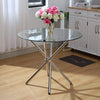 Round Dining Table Bistro Chairs Clear Glass Tabletop with X Shaped Chrome Legs