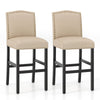 Set of 2 Bar Stools Wooden Counter Height Chair Upholstered W/ Rubber Wood Legs