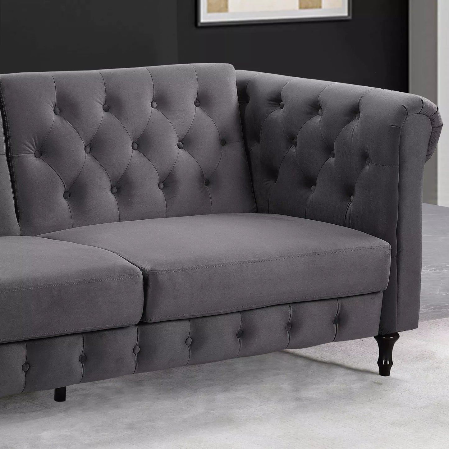 Sofa Bed Velvet Chesterfield 3 Seater Style Green Blue Grey Sofabed Button Back