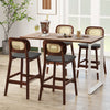 Set of 2 Bar Stools Dining Counter Height Chair Padded Seat With Rattan Backrest