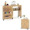Barn-door Sewing Cabinet Folding Wewing Craft w/5 Lockable Wheels-Natural