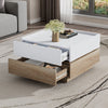 Coffee Table 360° Rotating Modern Square Table With 2 Drawers Storage White+Oak