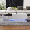 Wooden Coffee Table With Storage Sofa End Table LED Light for Living Room White