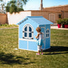 Large Wooden Playhouse with Doors, Windows, Apex Roof for Kids Children- Blue UK
