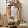 Clothes Rail Natural Bamboo Stand Coat Rack with Shoe Rack Wardrobe for Bedroom