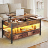 Lift Top Coffee Table Wood with Storage Shelf 2 Drawers for Living Room