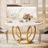 Round Dining Table for 4, 47-Inch White Kitchen Table with Golden Metal Base