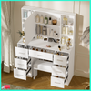 Dressing Table Set Vanity Makeup Desk with Stool And 3-Color LED Lighted Mirror