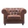 Luxury Distressed Tan Leather Reception Armchair Button Back Padded Seat Chair