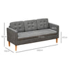 Modern 3 Seater Sofa for Living Room Compact Sofa with Hidden Storage Grey