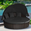 Outdoor Rattan Daybed Garden Patio Sectional Furniture Set W/ Retractable Canopy