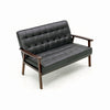 2 Seater Love Seat Retro Accent Wood Frame Armchair Cushion Faux Leather