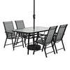 150cm Rectangle Metal Garden Dining Table Glass Top w/Parasol Hole Outdoor Patio