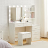 White Dressing VanityTable LED Mirror Makeup Desk with 5 Drawers 2Shelves