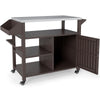Outdoor Grill Cart Movable Prep Table w/ Storage Cabinet-Brown