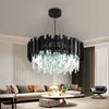 Glass Crystal Chandelier Black Flush Mount Ceiling Light Fixture for Dining Room