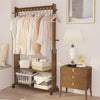 Bamboo Clothes Rail Rack Coat Stand Entryway 2 Storage Shelves With Wheel