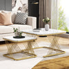 Set of 2 Fuax Marble Nesting Coffee Table Square Side End Tables with Metal Legs