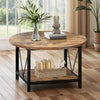 Round Coffee Table with Storage Shelf, Metal Legs, for Living Room & Office