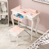 2-in-1 Kids Vanity Table Set Princess Pretend Play Dressing Table Writing Desk