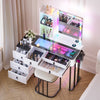 Dressing Table with Charging Station, Makeup Vanity with Glass Top and 6 Drawers