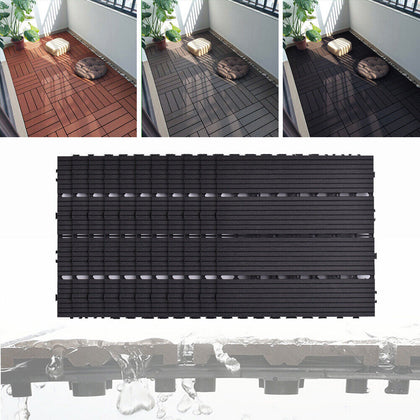 11x Composite Decking Boards WPC Garden Interlocking Tiles Balcony Patio Floor